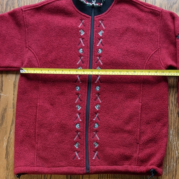 Retro Embroidered Fleece zip up  Ski Cabin Apres, boot vintage poles details - Picture 7 of 12